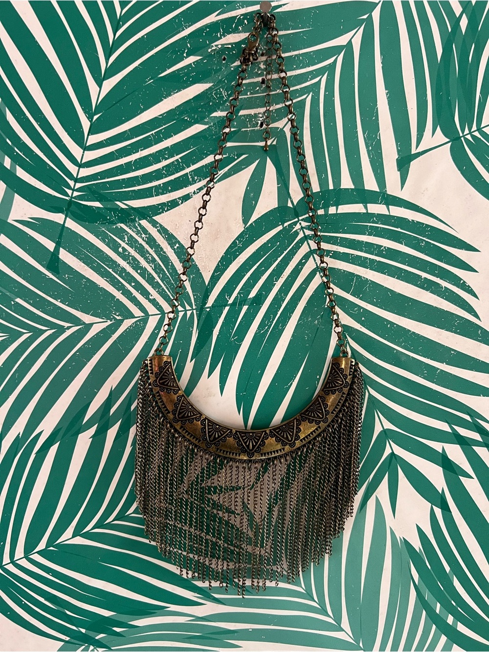 Antique vintage boho Fringe collar Statement Necklace -  Jewelry